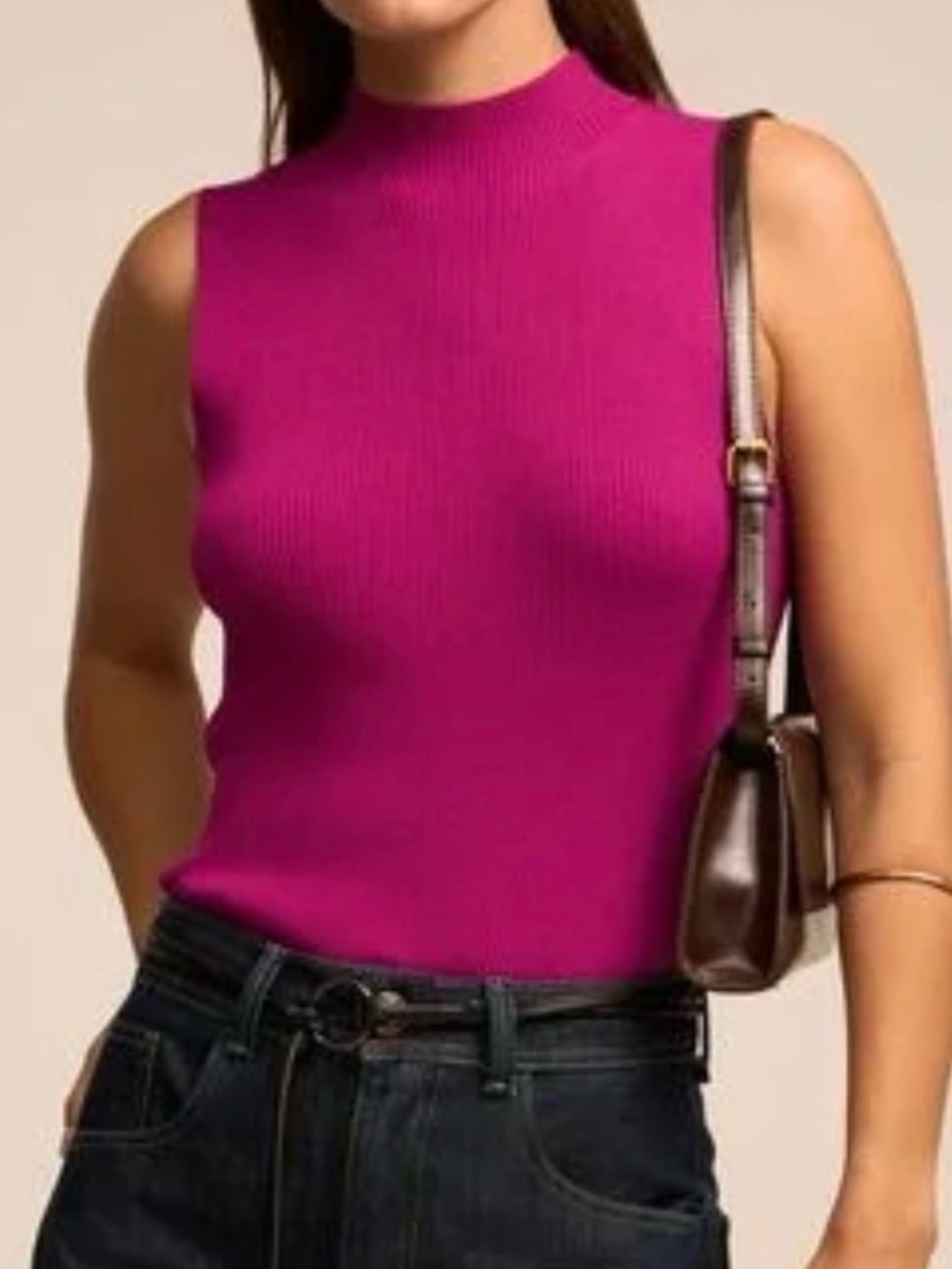 Express Ribbed Mock Neck Tank - Hot Pink